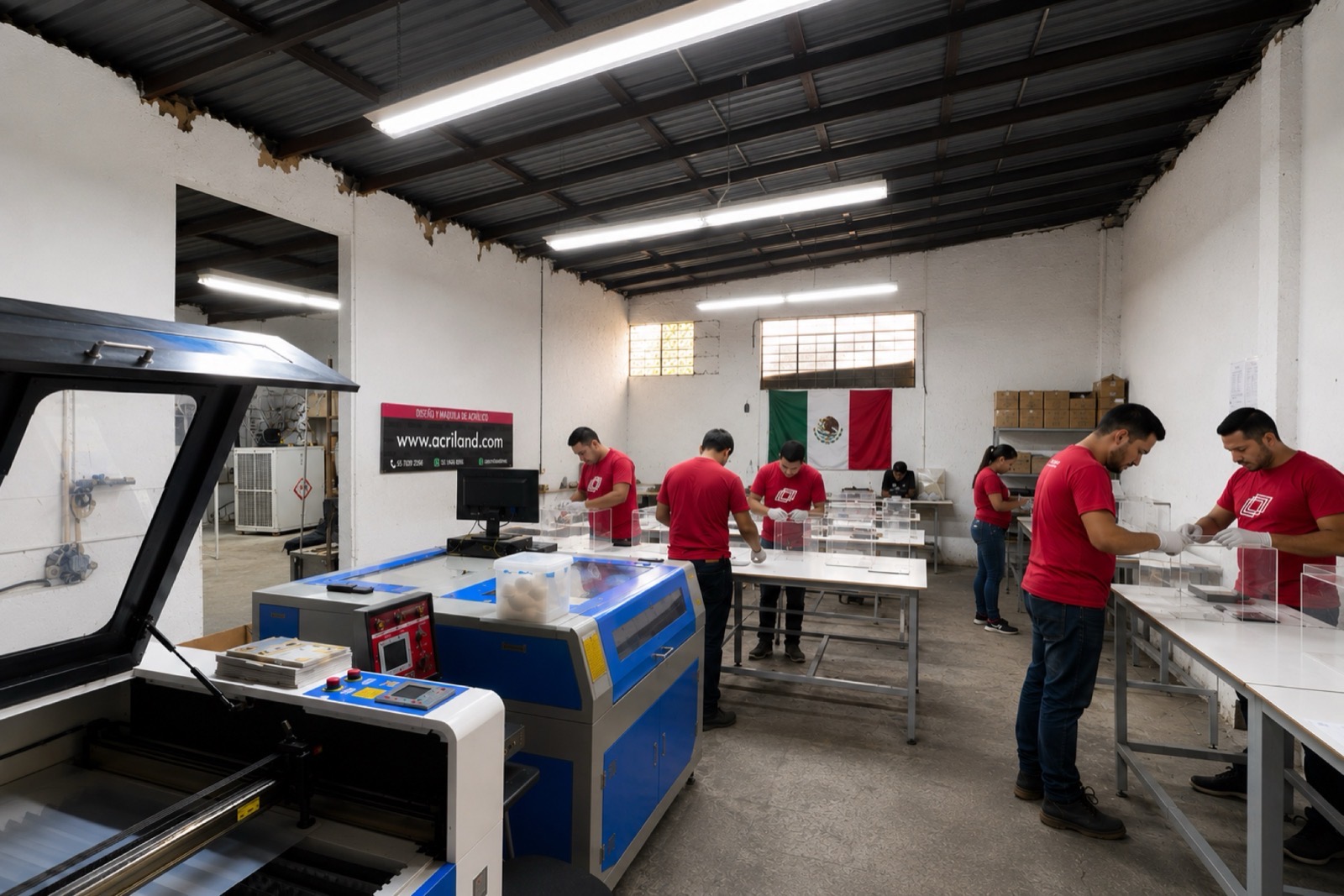Equipo de ACRILAND trabajando dentro del taller de producción